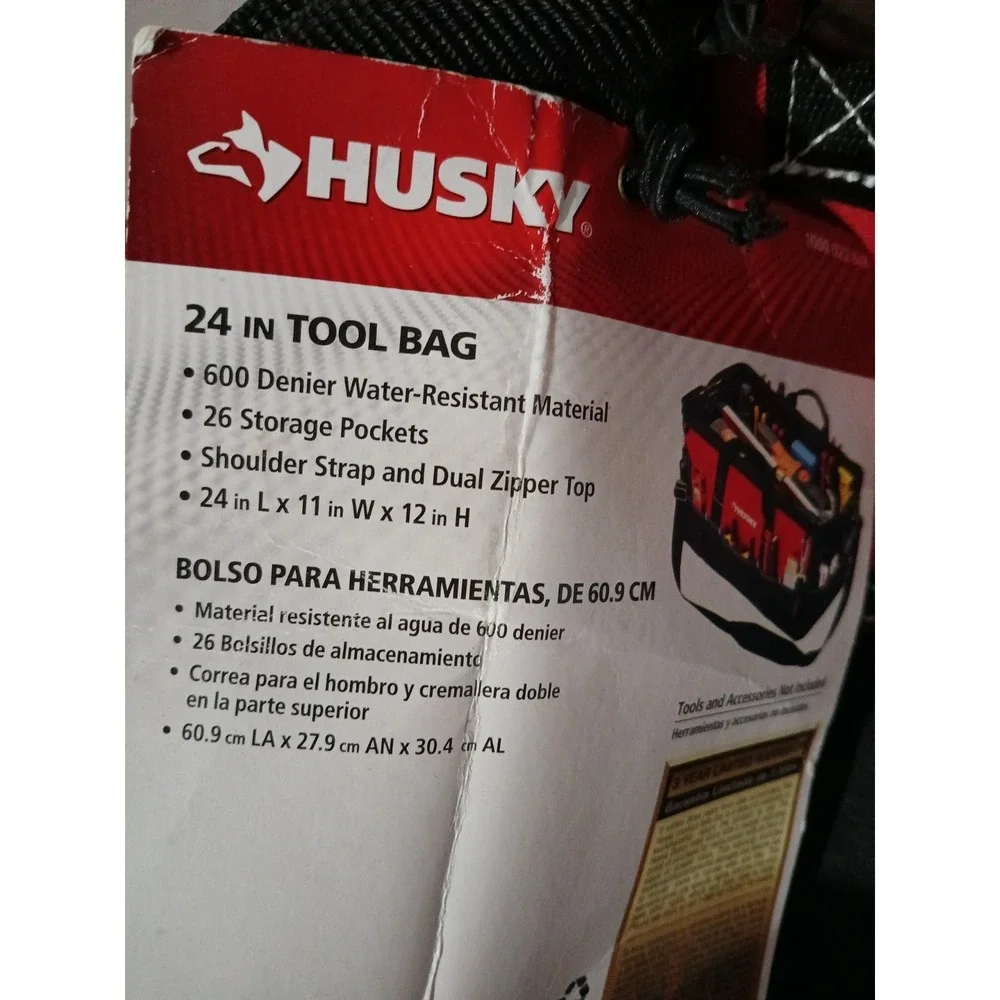 Husky 24in Large Tool Bag 26 Pockets/Water Resistant/Shoulder Strap/NWT